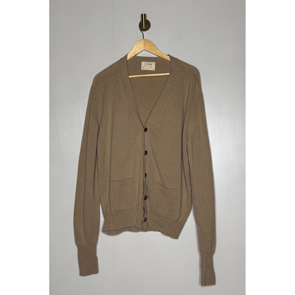 Vintage L.L.Bean Lambswool Cardigan Brown Made in USA Mens XL
